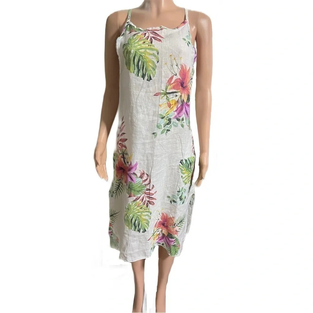 NWT LUNGO L’ARNO Women’s 100% Linen Floral Dress NEW - Picture 2 of 16